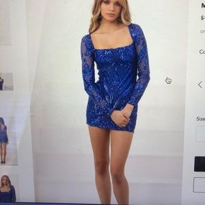 Lucy in the Sky Giulia Sparkling Square Neck Dress in Royal Blue Sequins